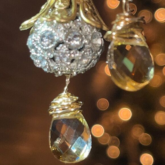 HANDCRAFTED Bright Large Crystal Bead & Citrine Handmade Earrings - Picture 7 of 8